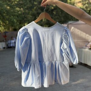 Bluza bumbac carouri albastru spate